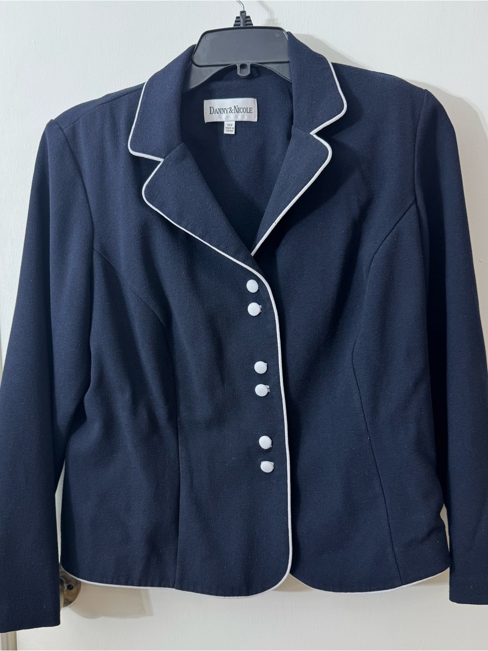 Danny & Nicole Navy Blazer with White Trim and Buttons - Picture 2 of 6